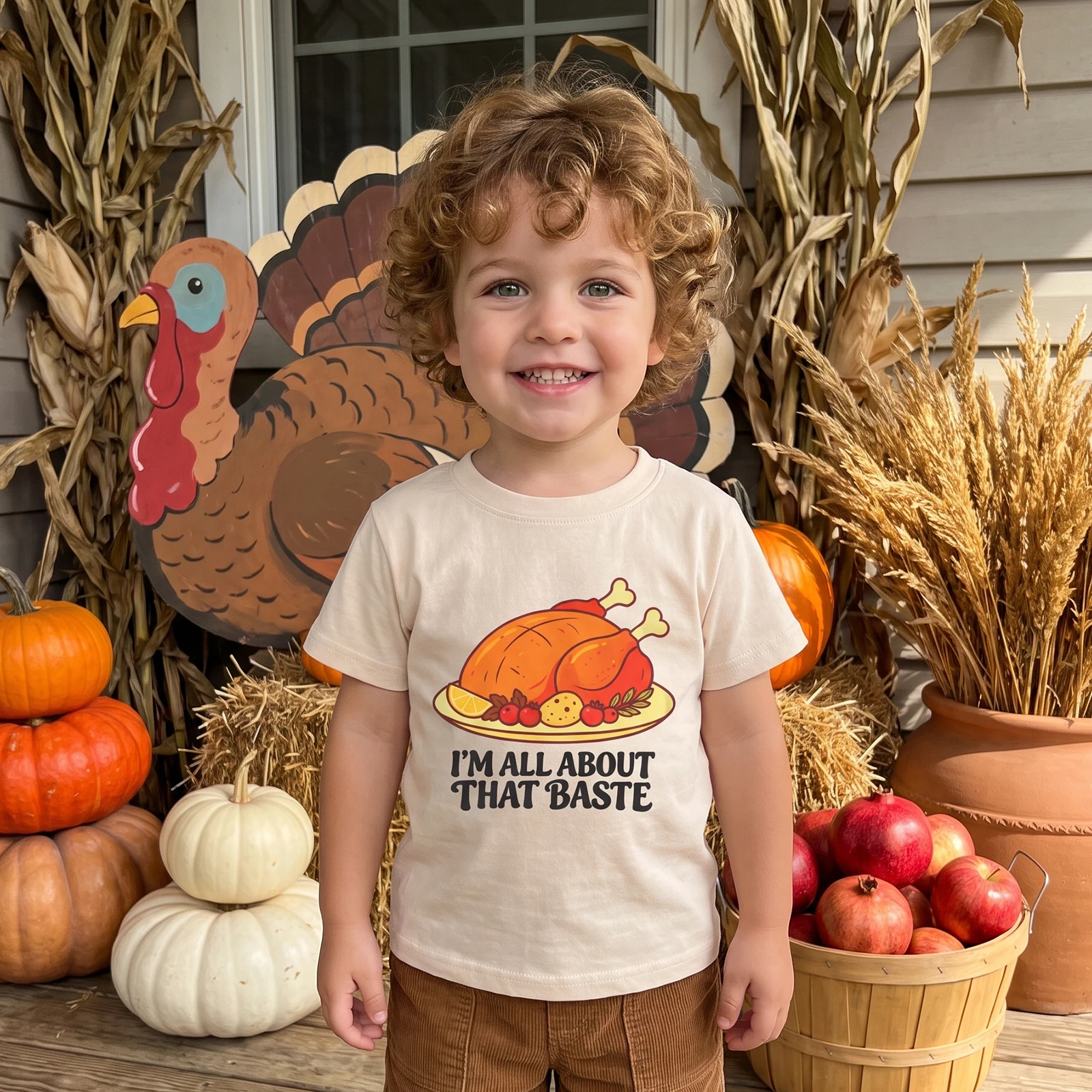 Kids Thanksgiving T-Shirts Short Sleeve Round Neck Letter Print Tops
