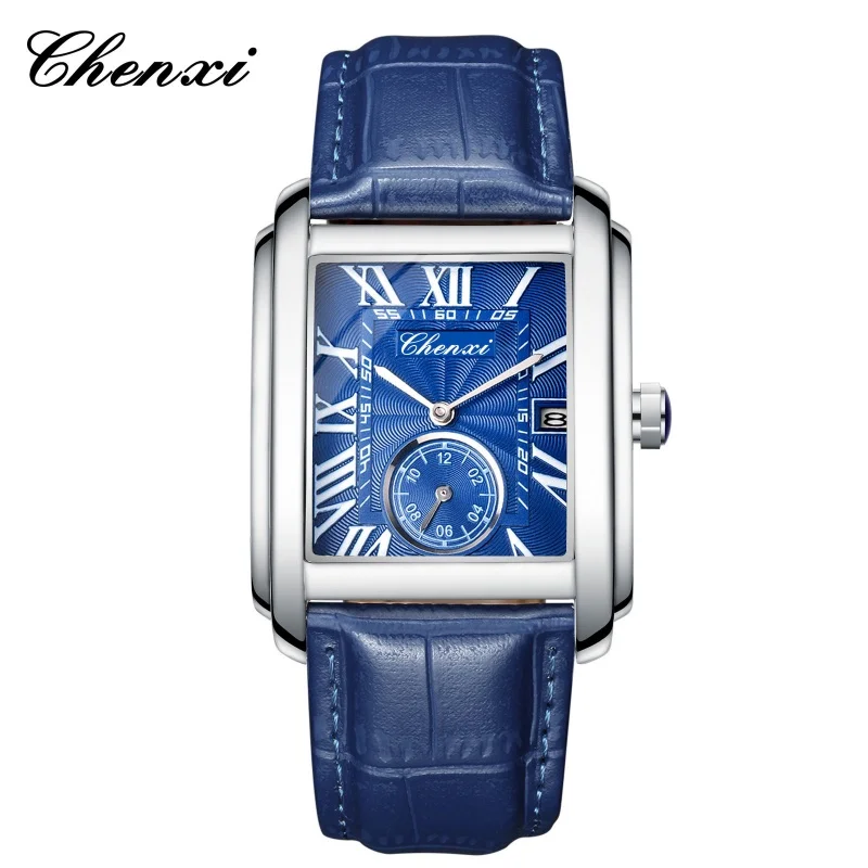 CHENXI 8216 Men's Casual Quartz Watches Elegant Square Dial Waterproof Leather Strap Simple Calendar Business Men Wristwatch