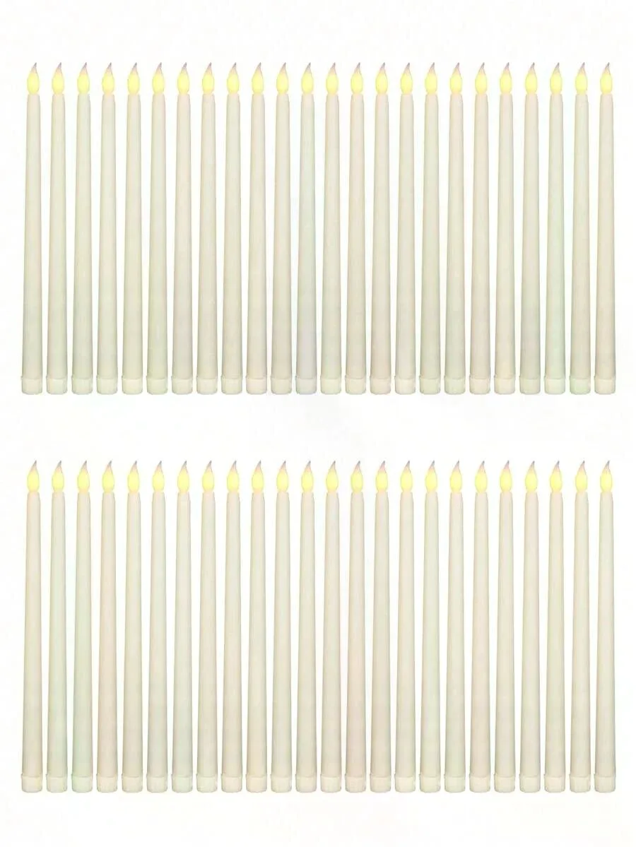 48pcs Flameless LED Candle Lights In Beige Color, Long Stem Electronic Candles, Battery Powered (2 AAA Batteries Not Included), Suitable For Christmas, Birthday, Wedding, Church And Party Table Decoration