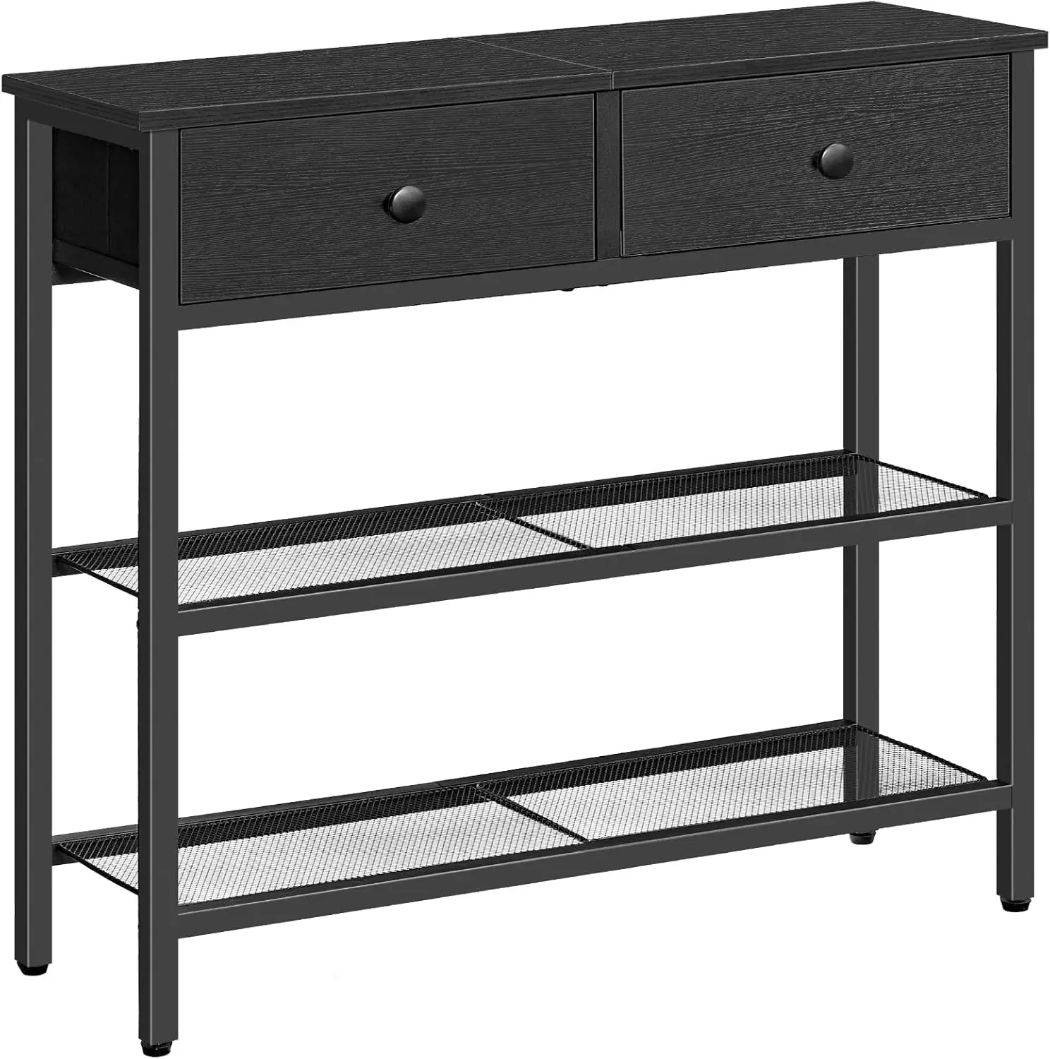

Narrow Console Table with Fabric Drawers and 3-Tier Shelves