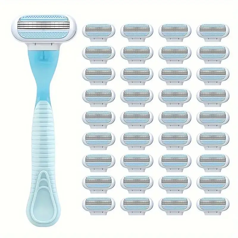 Beauty Safety Razor For Women, 3-Layers Replacement Blades, Women's Shaver With Lube Strip, Safety Shaving Set, Classic Shaving