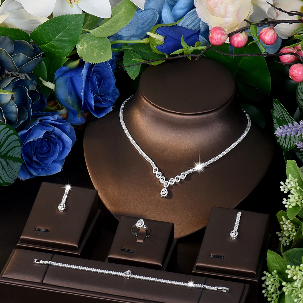 

HIBRIDE Everyday Fine Clothing Accessories Jewelry Water Drop Necklace Earrings Bracelet Set Wedding Party Holiday Gifts S-1118