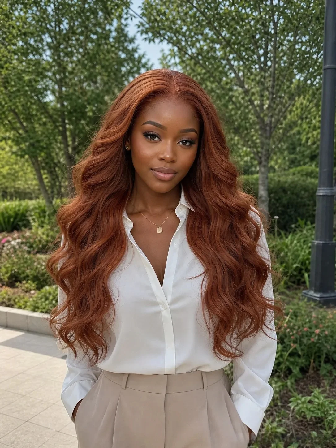 

13x3 Lace Front Synthetic Wig Heat Resistant Fiber Retro Auburn Long Loose Curly Hair Wig For Women Daily Dating Wear