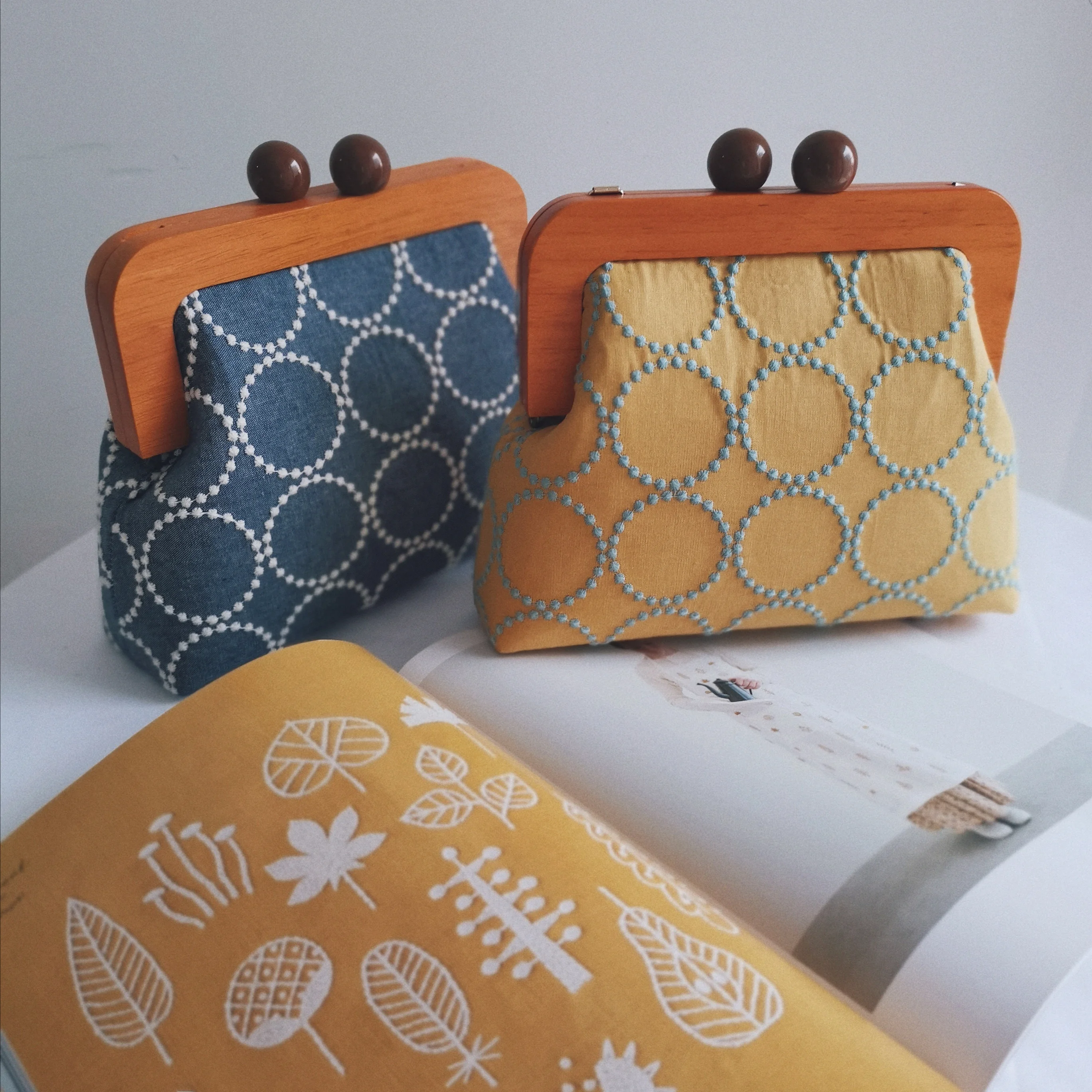 

Набор для самостоятельного изготовления сумки-кроссбоди с художественной деревянной ручкой, нежный круглый дизайн, японский стиль, комплект тканевых материалов для домашнего шитья