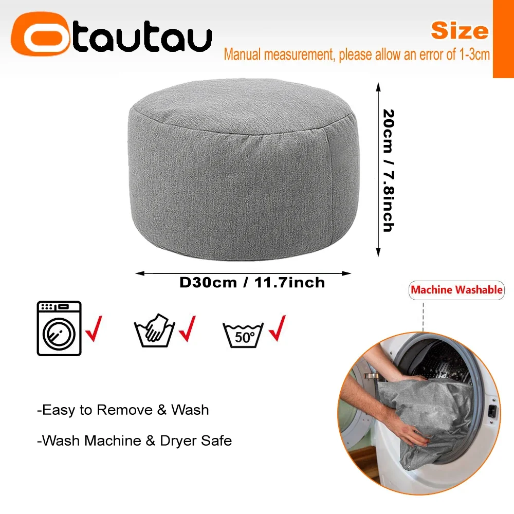 OTAUTAU Cotton Linen Beanbag Ottoman Footrest Cover for Bean Bag Chair Small Round Footstool Corner Seat Stool Pouf JD001