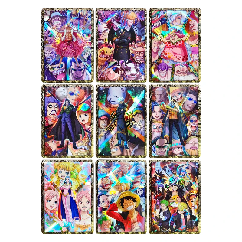 9Pcs/set Anime One Piece DIY Emperor Manga Luffy Crocodile Storm Strip Refractive Process Self-Made Card Game Collection Cards