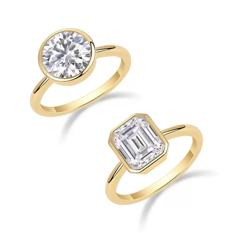 3CT 925 Sterling Silver Engagement Rings for Women Emerald Round Cut Wedding Rings 18K Gold Plated  Fine Jewelry Pass Tester