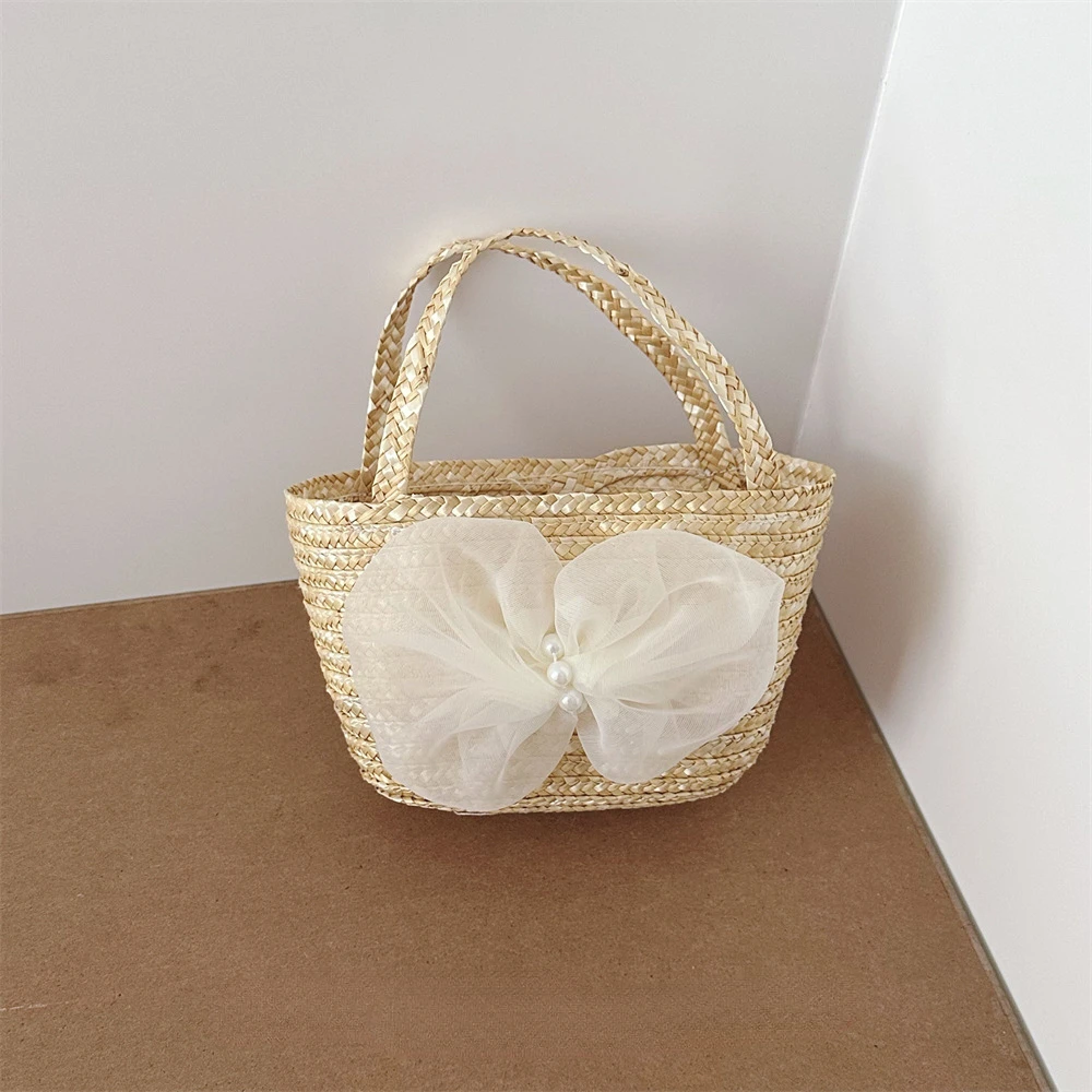 2025 Summer Kids Bag with Label Girl Handheld Vegetable Basket Straw Bag Children's Baby Crossbody Accessories Zero Wallet