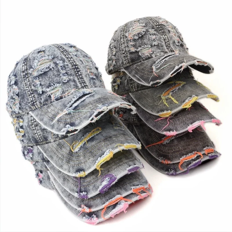Denim Sun Hat, Ripped Baseball Cap, Unisex, Street-style, Cool and Trendy, Colourful, Sun-protective, Breathable, Visor Cap
