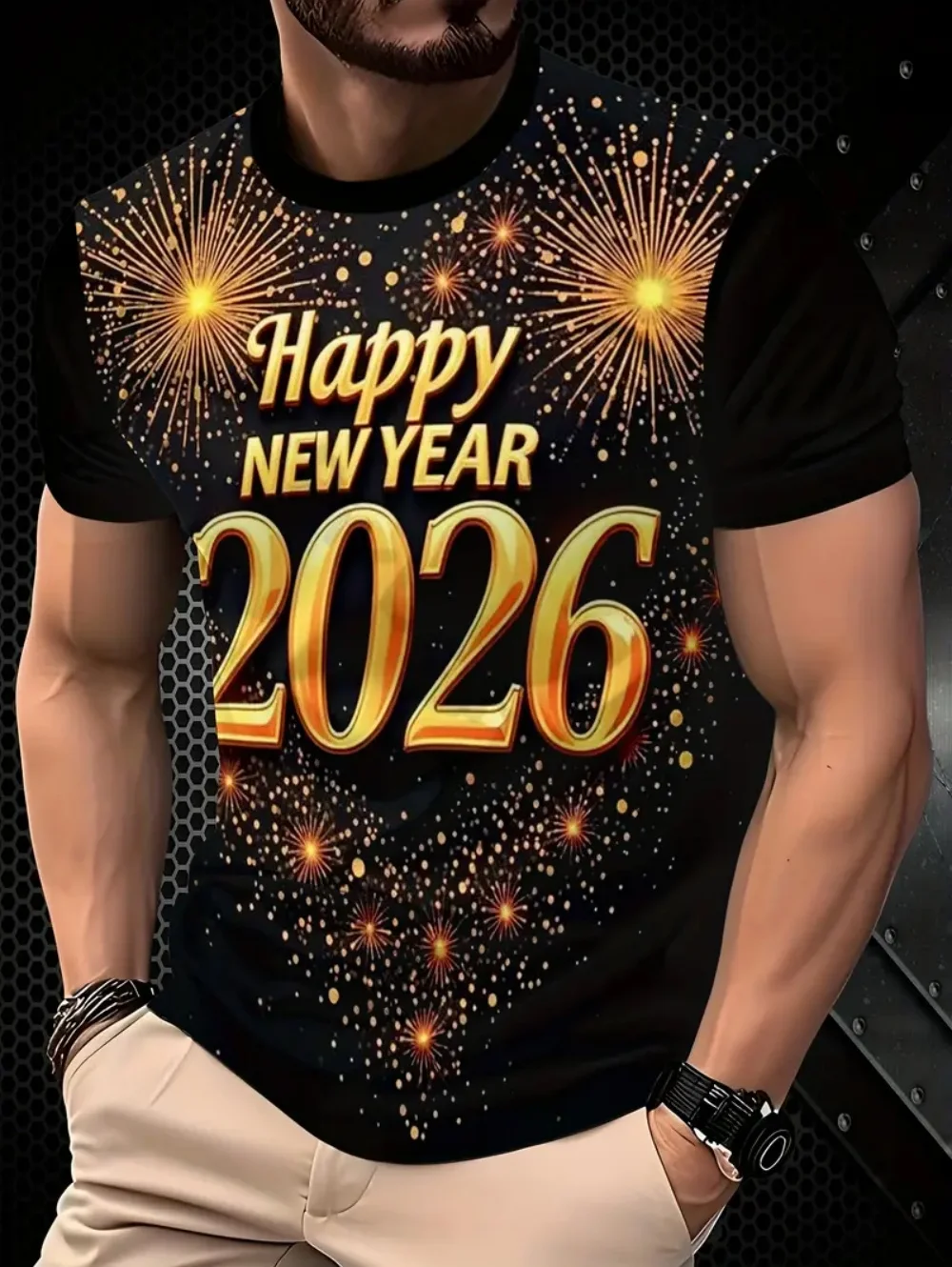 

2026 Happy New Year Theme Men's T-Shirt Funny 3D Print Men Short Sleeve Tees Casual Fashion Y2k Clothes Holiday T-Shirts for Man