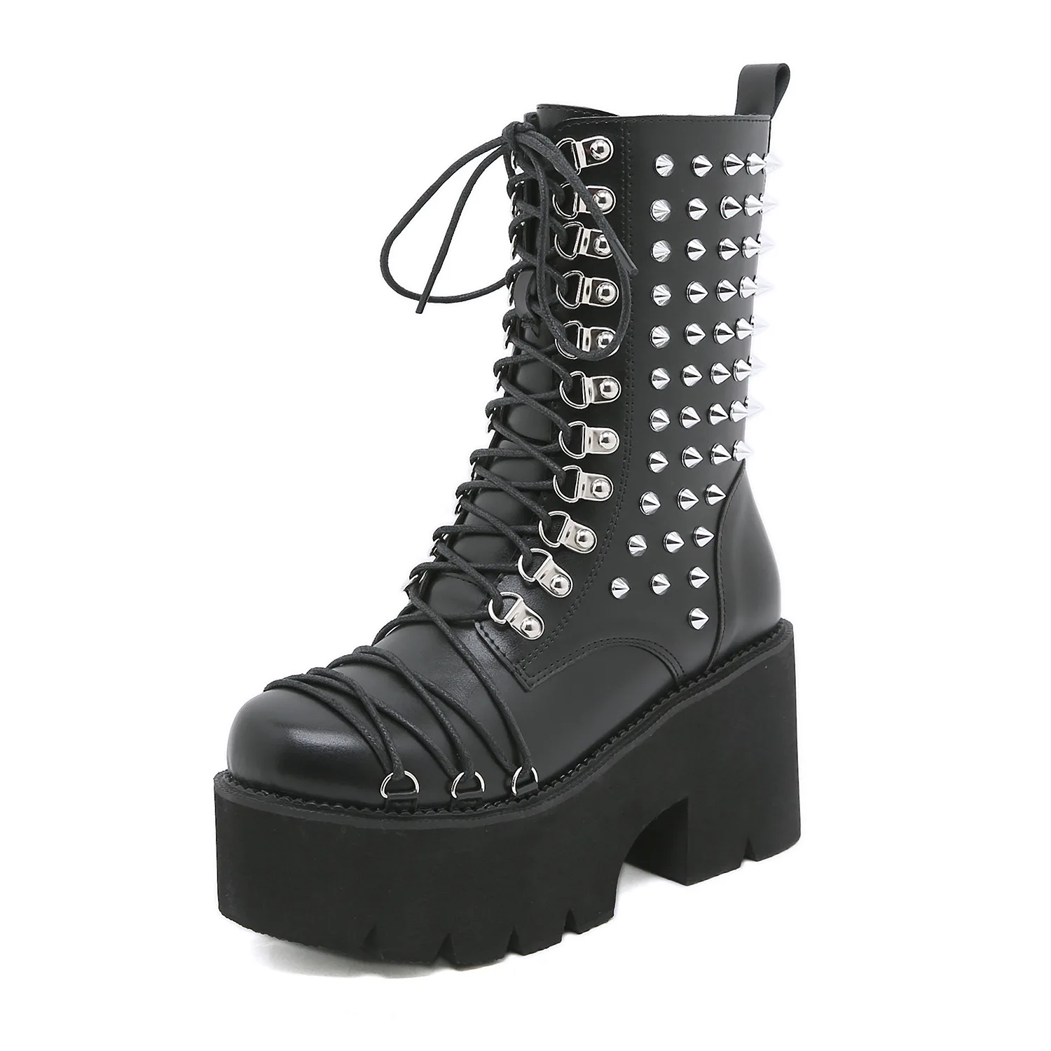 New Handmade Women Motorcycle Punk Boots Mori Girl Lady Lolita Boots Woman High Top Boots Platform Fahion Rivets Goth Dark 8cm
