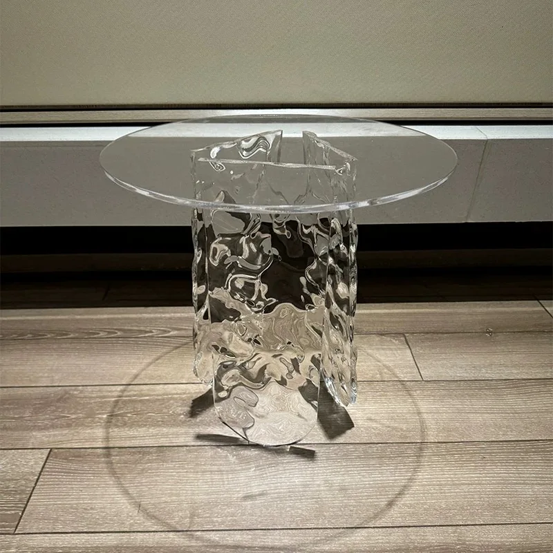 Transparent Acrylic Coffee Table, Water Ripple Tea Table, Living Room Sofa Side Table, Circular Storage Desk, Nordic Furniture