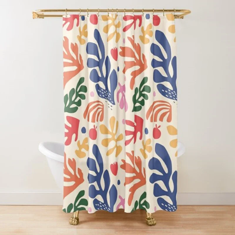 Abstract Matisse Flower Art Shower Curtain Modern Geometric Simple Aesthetic Pastel Boho Trendy Bathroom Curtain Decor with Hook