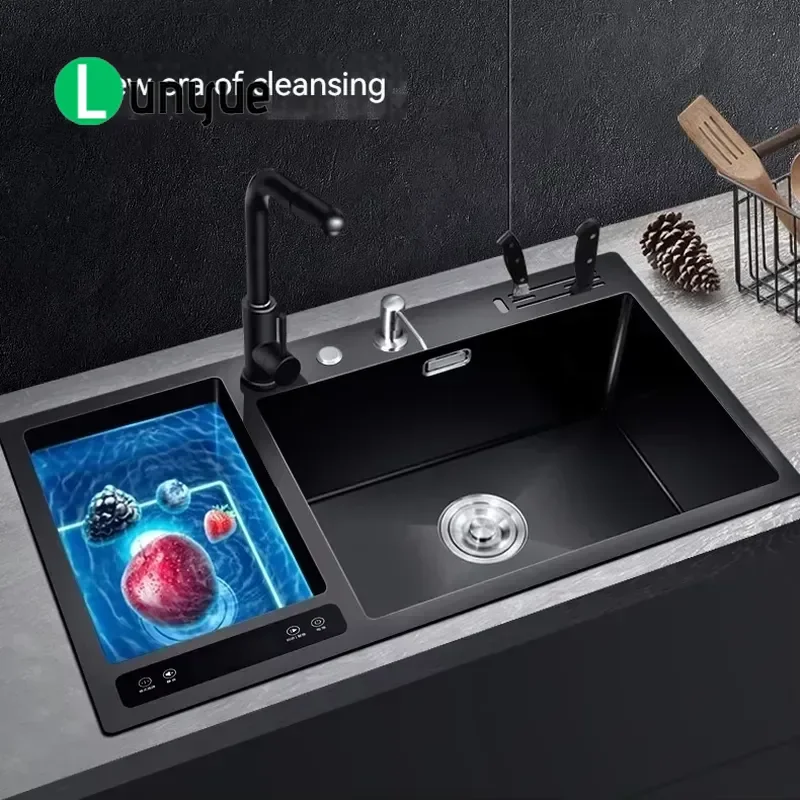 SUS304 Stainless Steel Double Sink Intelligent Vegetable Washing Machine Water Catalysis Fruit and Vegetable Purification for