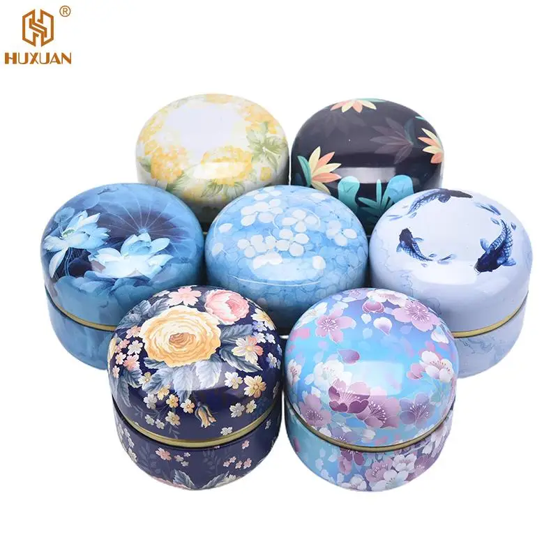 1PC Tea Containers Japanese-Style Herbal Small Candy Snacks round Cans Mini Portable Tinplate Cans Packing Box Multicolor