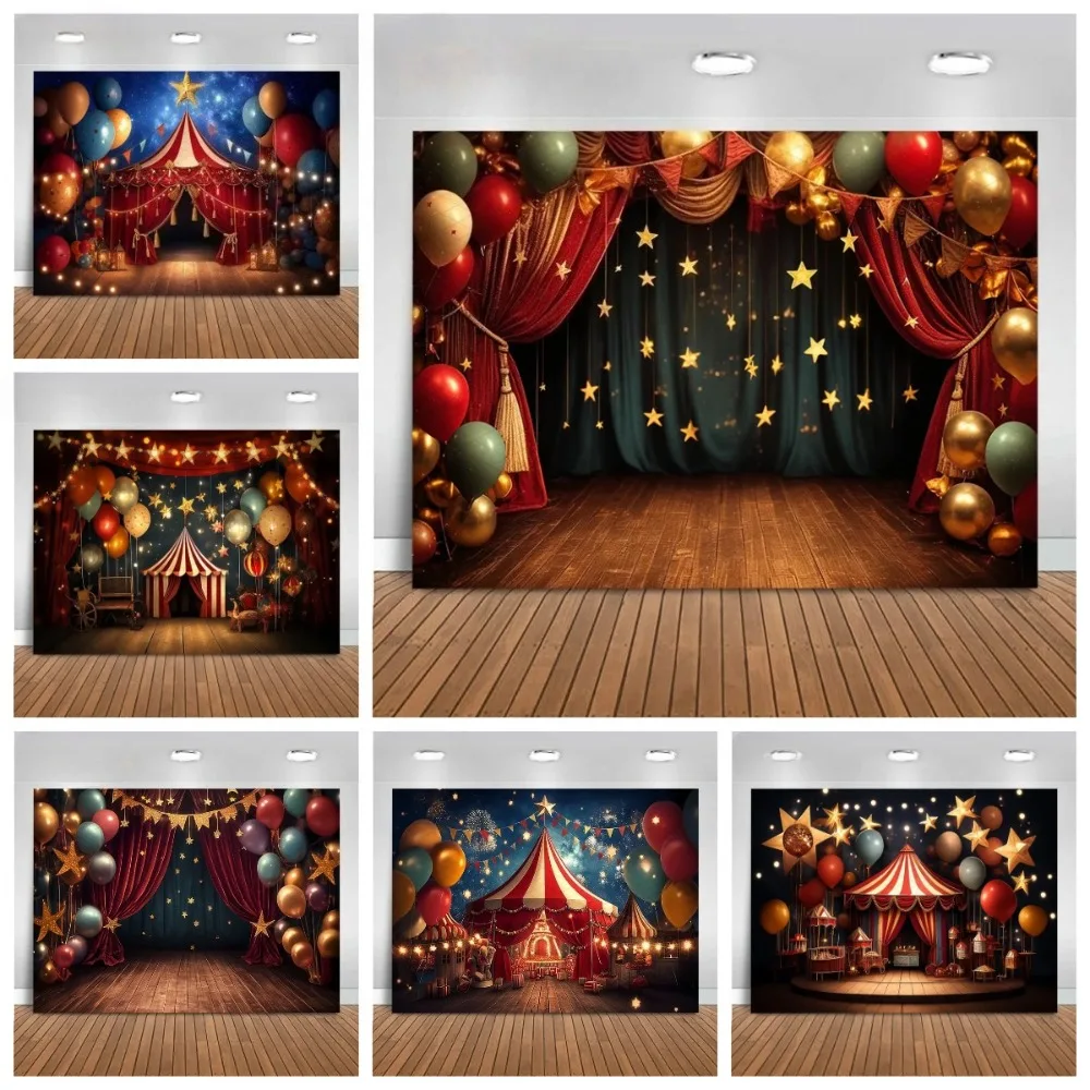 Zirkus-Ballon-Vorhang-Zelt Themenbanner Fotografie-Hintergrundstoff, Kindergeburtstags-Party-Dekoration Fotografie-Kulisse