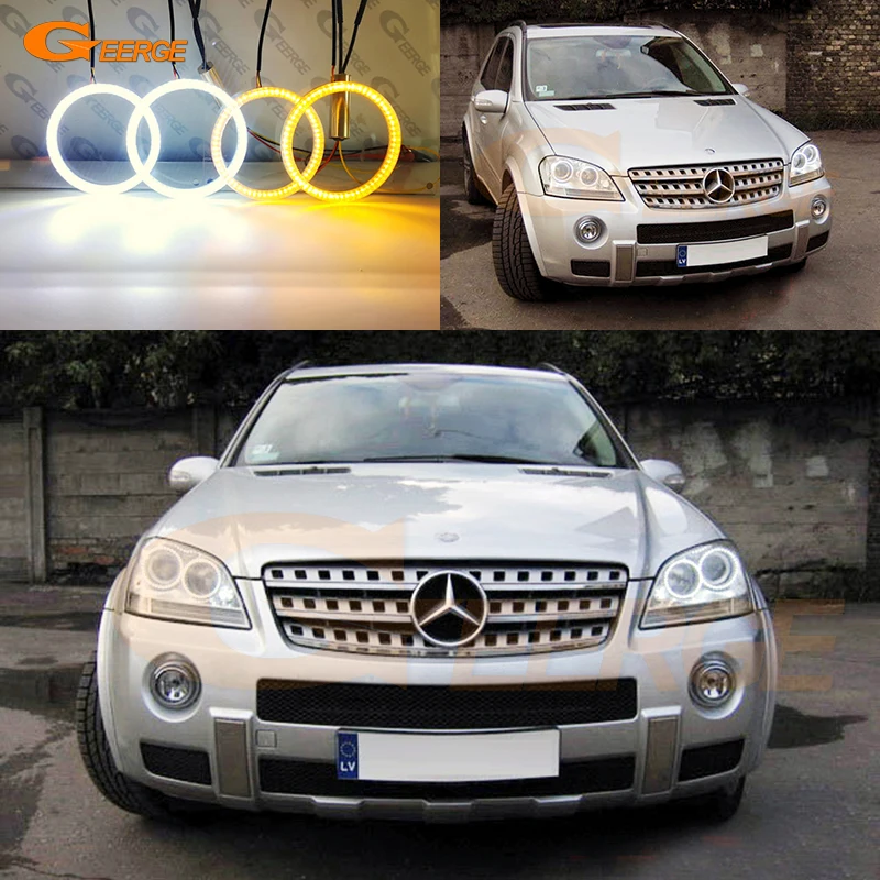 For Mercedes Benz M Class W164 ML 2005 - 2010 2011 Ultra Bright A/W Switchback DRL Turn Signal SMD LED Angel Eyes Kit Halo Rings