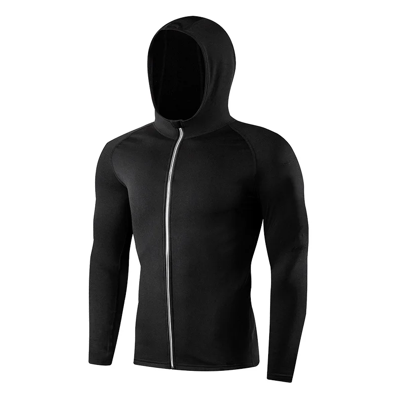 Jaqueta de zíper com capuz de secagem rápida masculina, esportiva apertada, corrida, treinamento, absorção de suor, fitness, cardigã