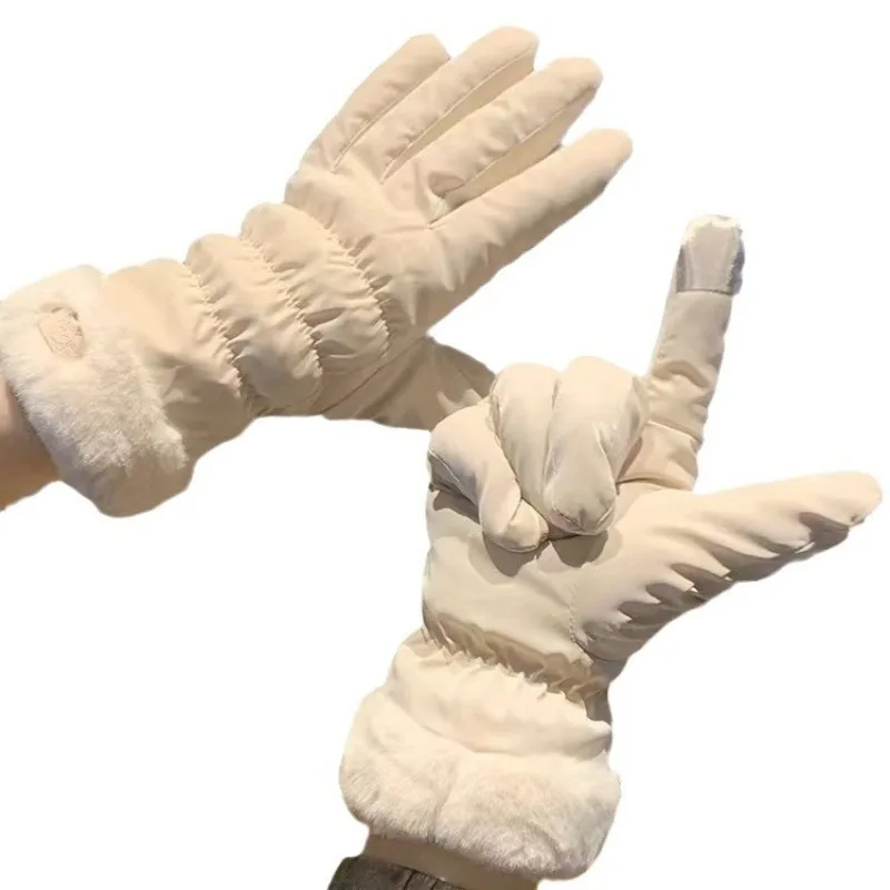 قفازات الشتاء السيدات الدافئة لطيف شاشة تعمل باللمس ركوب السيارة الكهربائية الباردة بالإضافة إلى قفازات القطن المخملية سميكة يندبروف #5