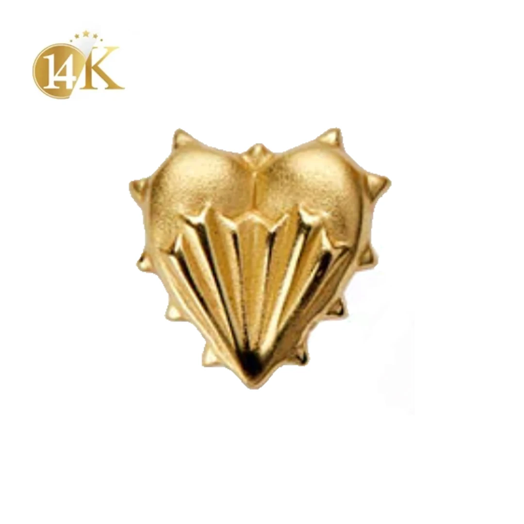 

Calendo 14K Fine Solid Gold Labret Lip Piercing Tops Spikle Hip Hop Heart Shape Threaded Flat Back Earrings Piercing Tops