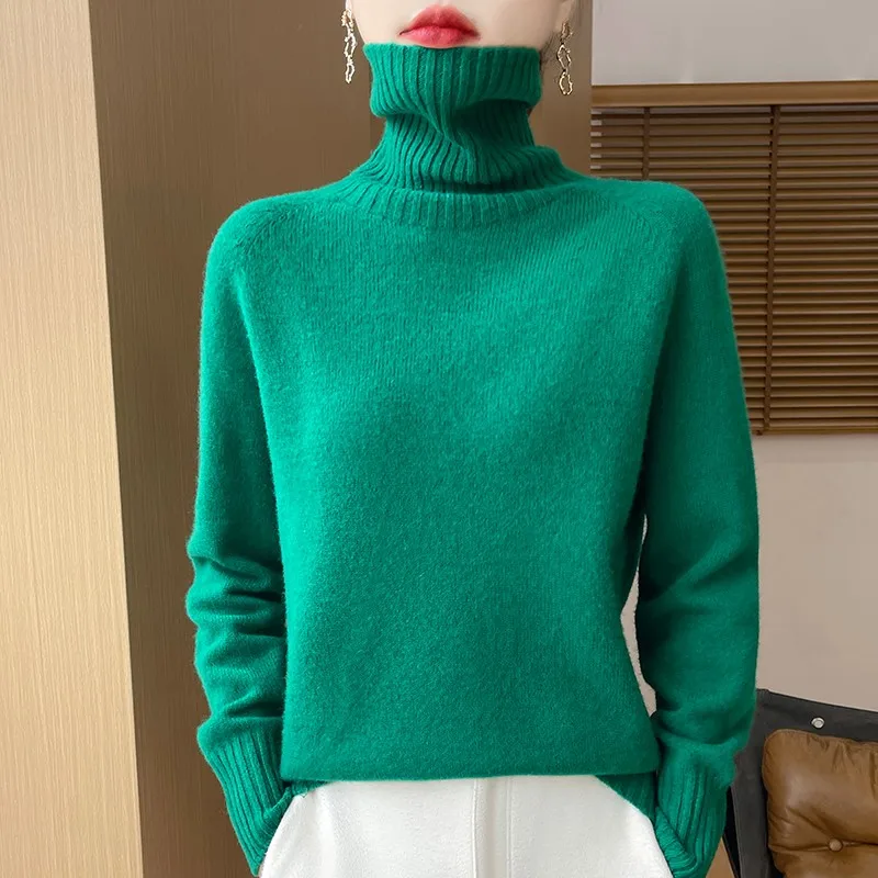 جديد الخريف والشتاء المرأة الصوف الخالص البلوز عالية الرقبة محبوك سترة ، الكورية نمط المألوف سميكة محبوك Top-WQ708