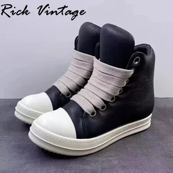 Rick Vintage Platform High Top Brand Sneakers Thick Shoelace Fashion Men Shoes Black Leather Casual Women's Chunky Sneaker 45 46