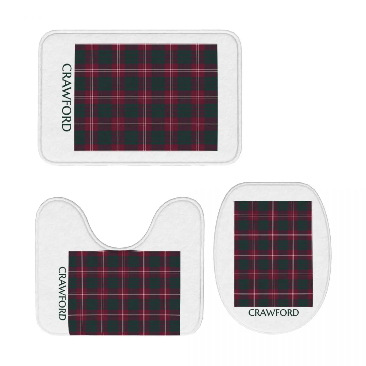 

Clan Crawford Tartan 1, 3 шт., коврик для ванной, набор для ванной комнаты, крышка для унитаза, домашний декор, нескользящий ковер, напольный коврик
