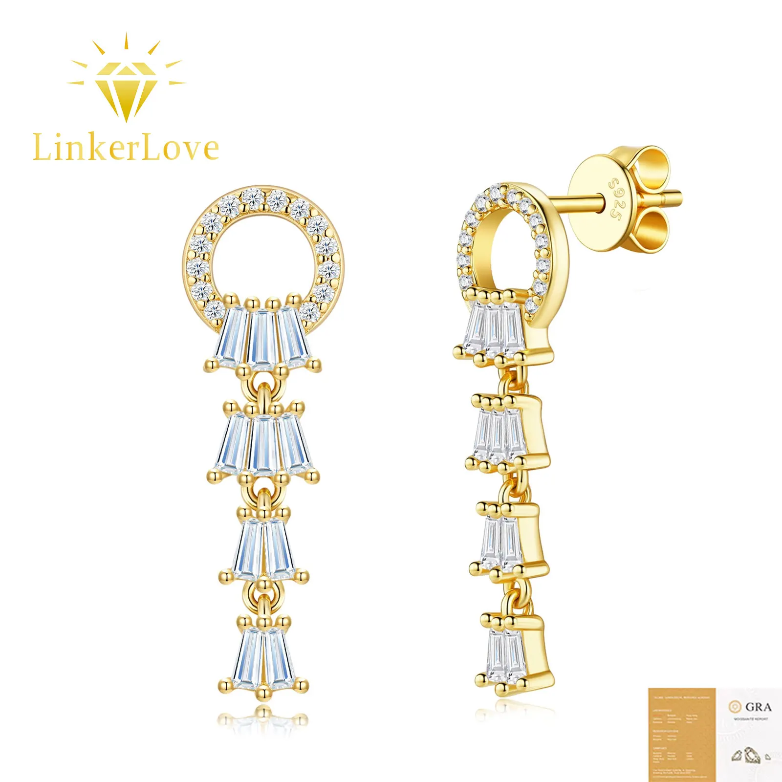 LinkerLove Moissanite Dangle Earrings for Women 925 Sterling Silver Tassel Drop Cascading Fan-Shaped Earrings Party Fine Jewelry