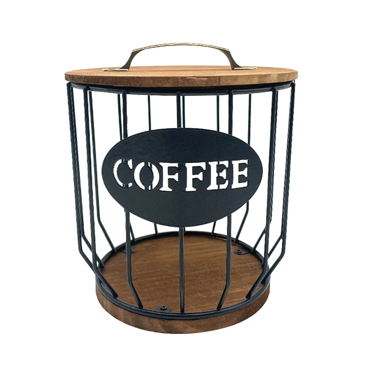 Coffee Holder with Wood Lid, Capacity Coffee Storage Container Basket,Round Coffee Holder Case for Counter,Black