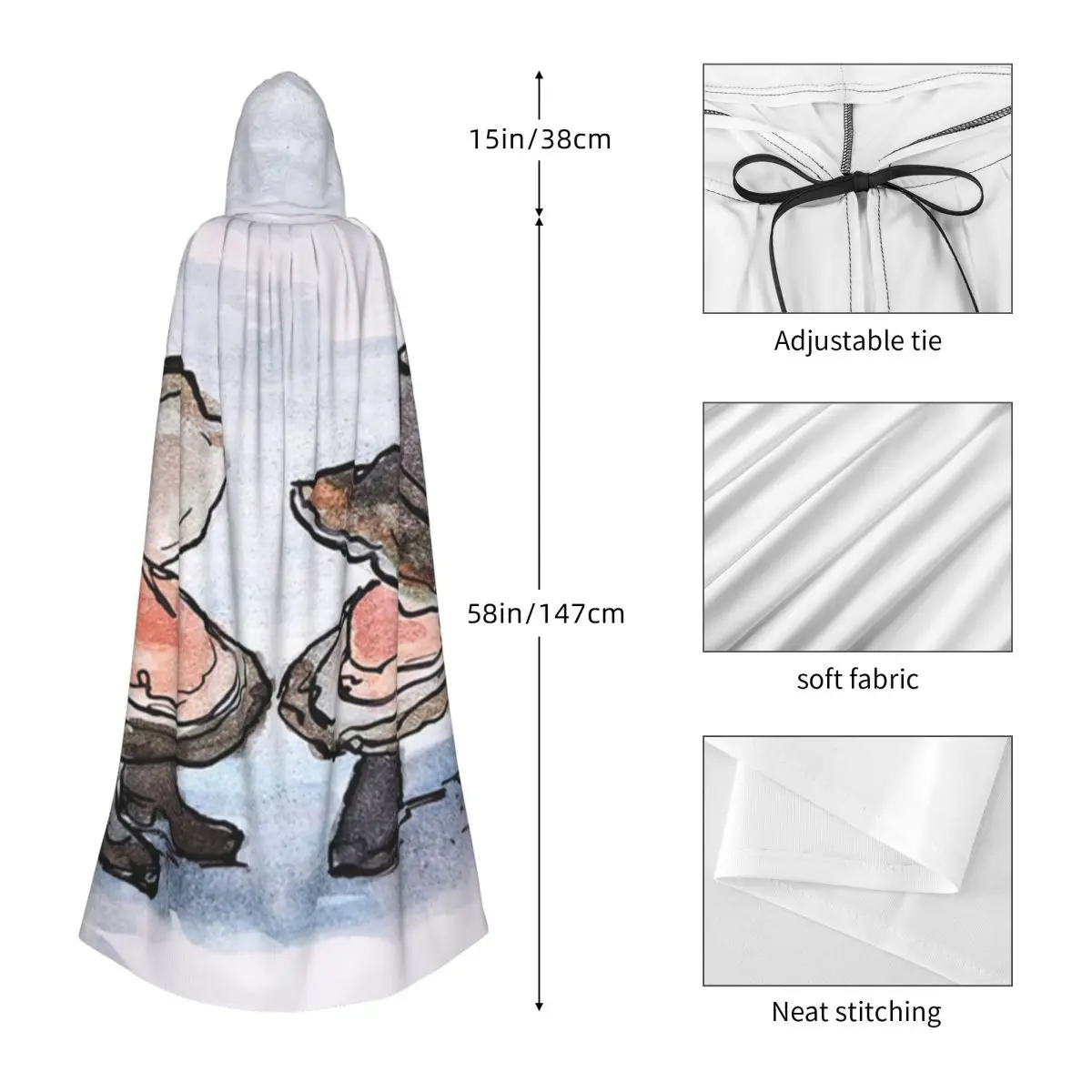 Tasty Oysters Long Hooded Cloak Witch Medieval Costume Cosplay Cape HalloweenParty Adult Unisex