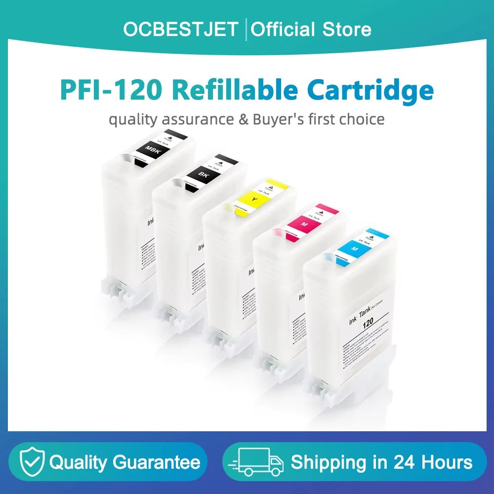 OCBESTJET PFI-120 PFI120 Refillable Ink Cartridges For Canon TM200 TM205 TM300 TM305 TM-200 205 300 305 With With Permanent Chip