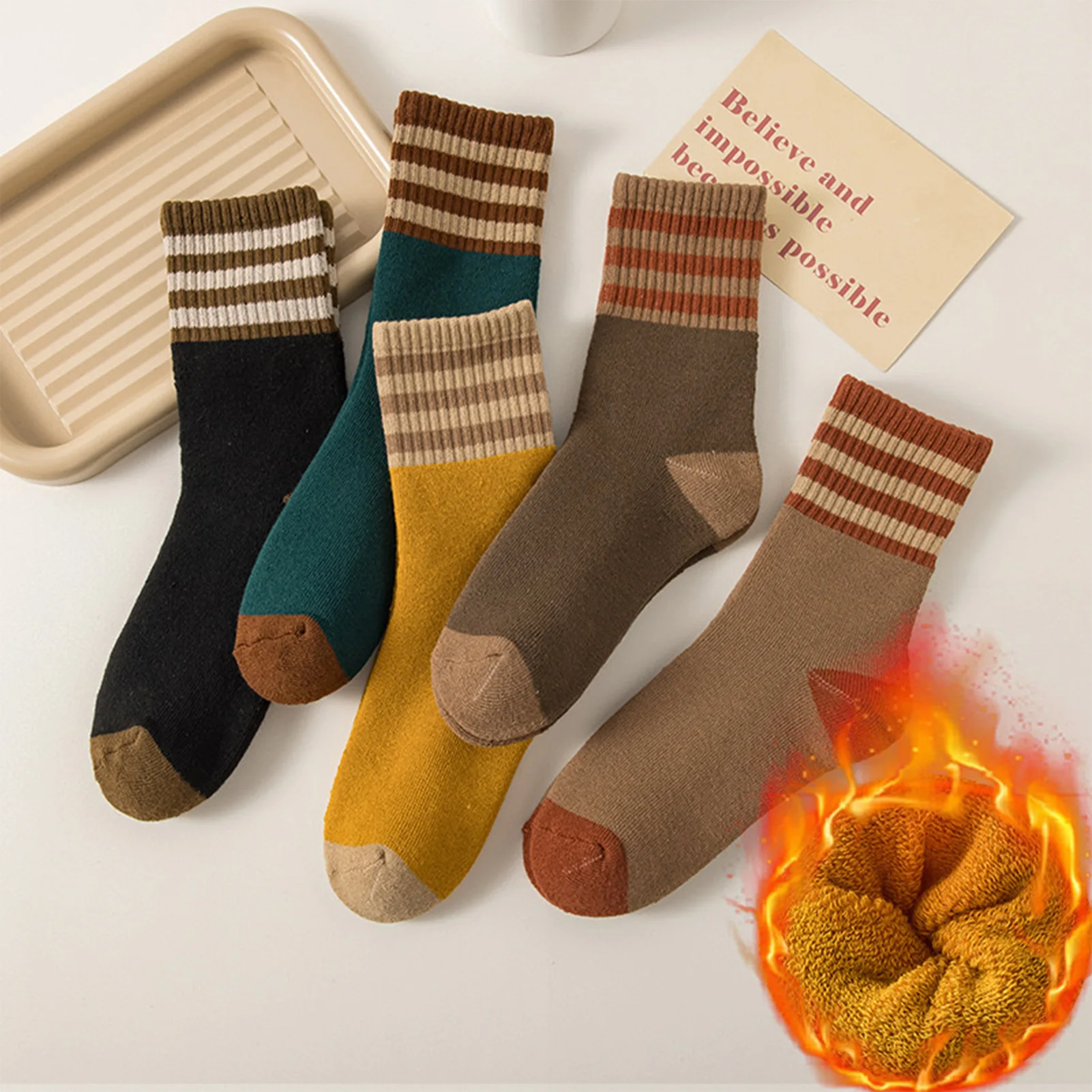 10 Pairs Women's Casual Crew Socks Winter Warm Soft Breathable Mid-Tube Thermal Socks for Friend Family Neighbors Gifts