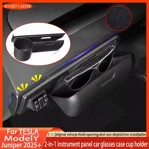 ForTeslaModel Y Juniper2025+ 2-in-1 instrument panel Car glasses case water cup holder multi-functional storage clip storage box