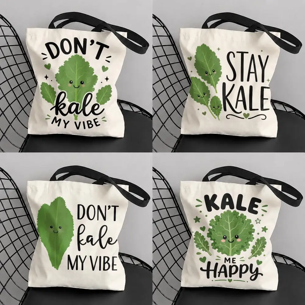 Kale Me Maybe Storage Bags Large Capacity Canvas Tote Bag Reusable Shoulder Handbag for Daily Shopping Travel