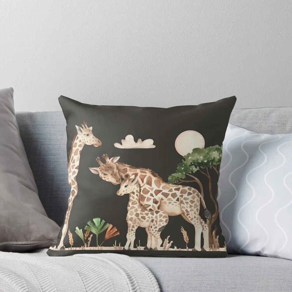 Giraffe Family In African Savanna Throw Pillow Couch Pillows Cushion Cover Set pillow