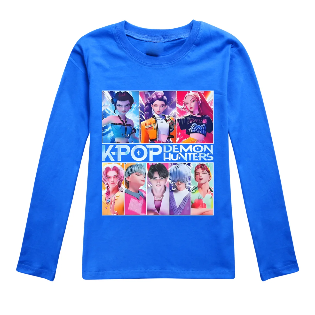 KPop شيطان الصيادين تي شيرت الاطفال أنيق موضة الكرتون ملابس كاجوال الشباب الفتيات فضفاضة س الرقبة تي شيرت الأولاد كم طويل بلايز