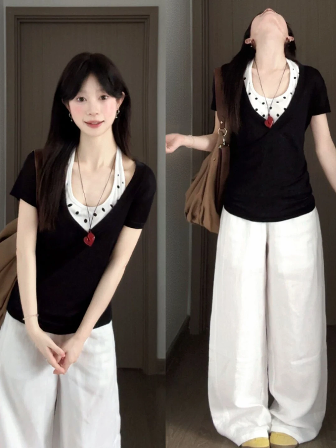 

Korean Style Unique Beautiful Top And Wide Leg Pants Three Piece Set Elegant Ootd Summer Fashion Women's Comfortable Cotton Suit