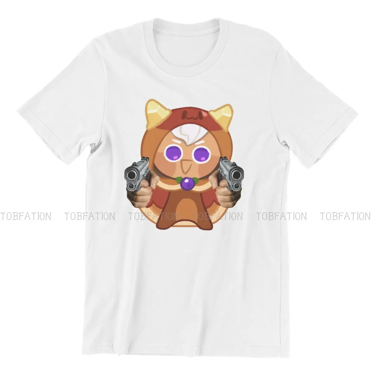 Cookie Run Kingdom Pancake Cookie with a Gun T Shirt Goth Men Tees Summer Polyester Clothing Harajuku Crewneck TShirt