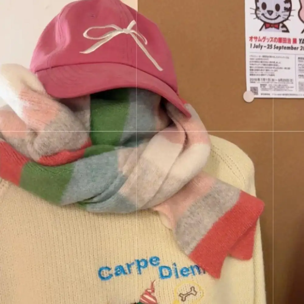 Sciarpa in mohair a strisce arcobaleno per uomo e donna Sciarpa corta in lana con strisce di blocco colore caldo invernale Sciarpe lavorate a maglia per studenti Novità