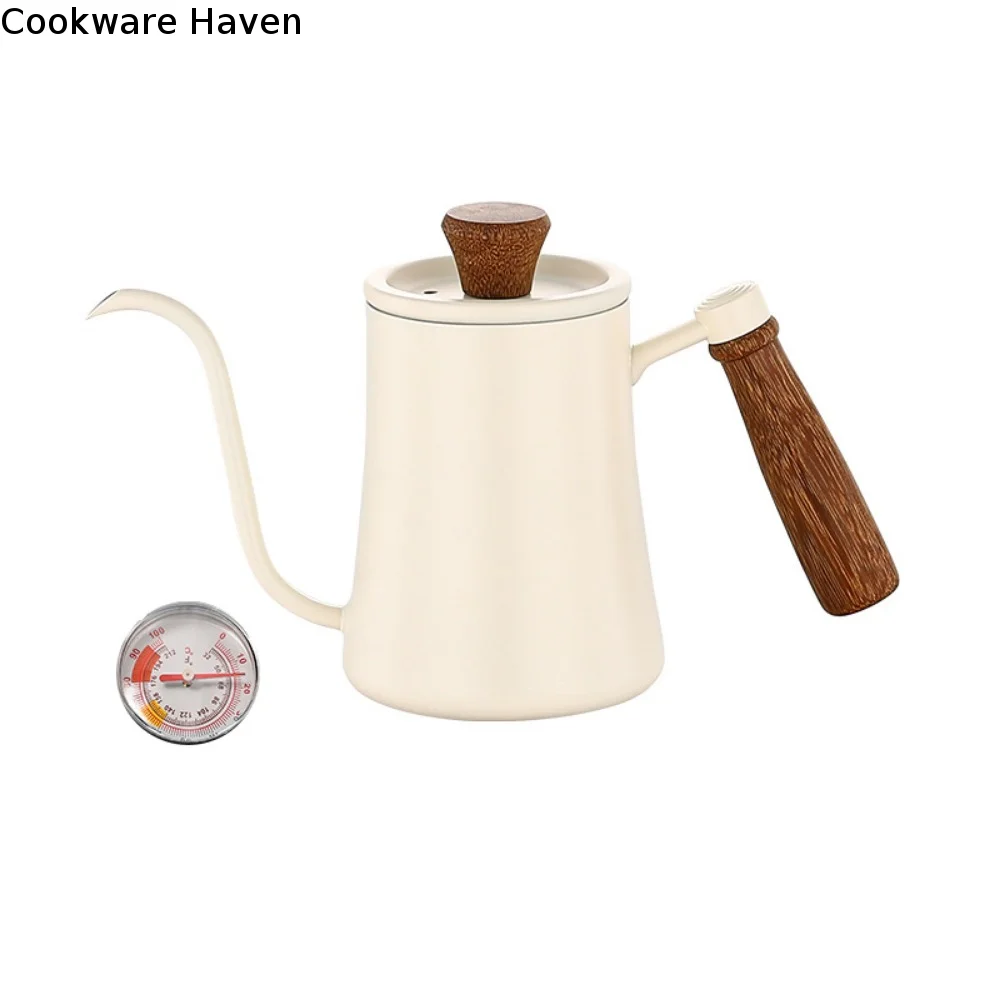 Stainless Steel Goose Neck Coffee Pot Drip Port Wooden Handle Long Narrow Drip Carafe Scale Comfortable Grip Hand Brewing Kettle