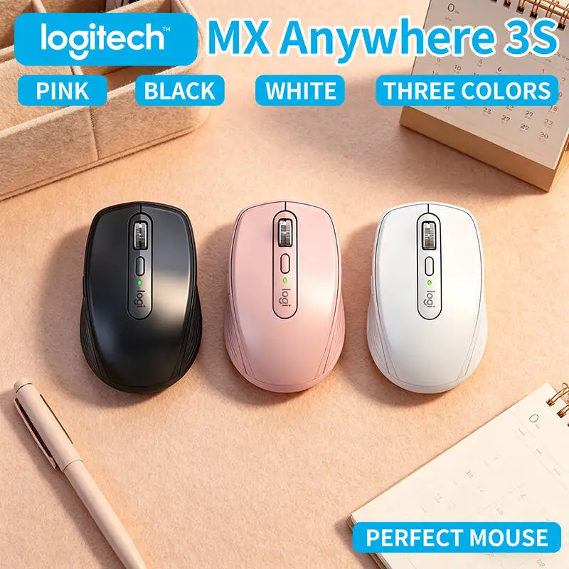 Durable Logitech MX Anywhere 3S - 8000 DPI, Hyper-Scroll, Silent Click, Anti-Slip Grip, Office Travel for Freelance Designer