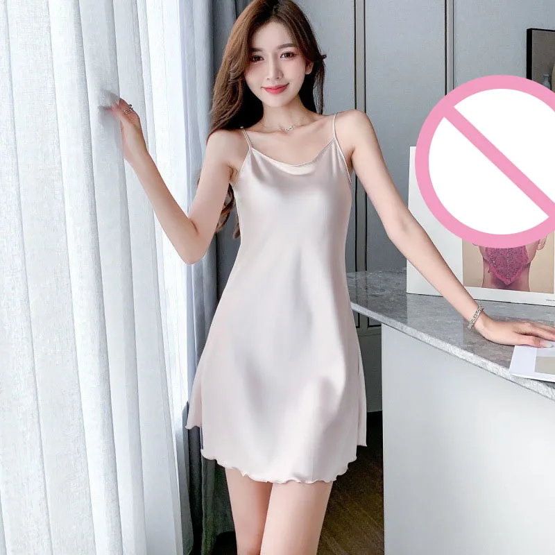 

Летние женские ночные сорочки из ледяного шелка, тонкие шелковые сексуальные имитации шелка, домашняя одежда, топы на бретельках, пижамы, ночнушки