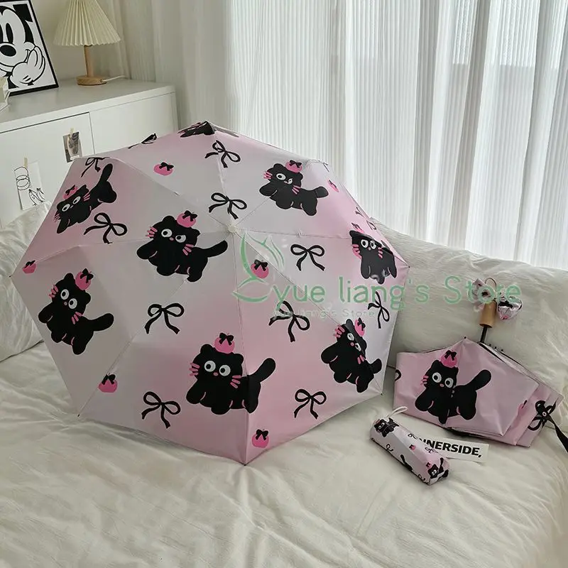 Automatic Pink Cat Umbrella, Sun Umbrella for Weather and Rain, Sun Protection Folding Ultraviolet Vinyl Parasol, New Umbrella