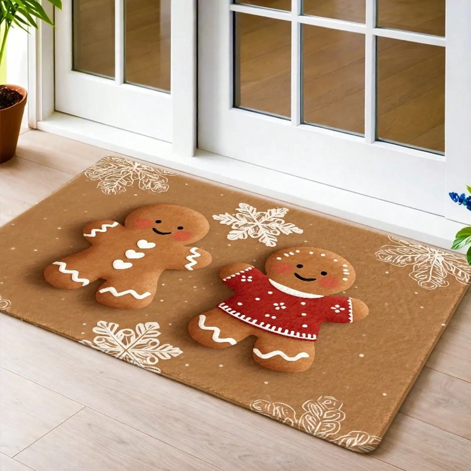 1pc Gingerbread For Man Rug, Suitable For Christmas, Non-Slip Backing, Washable Mat With Gingerbread Cookie, Indoor/Outdoor Entryway Suitable For Living Room