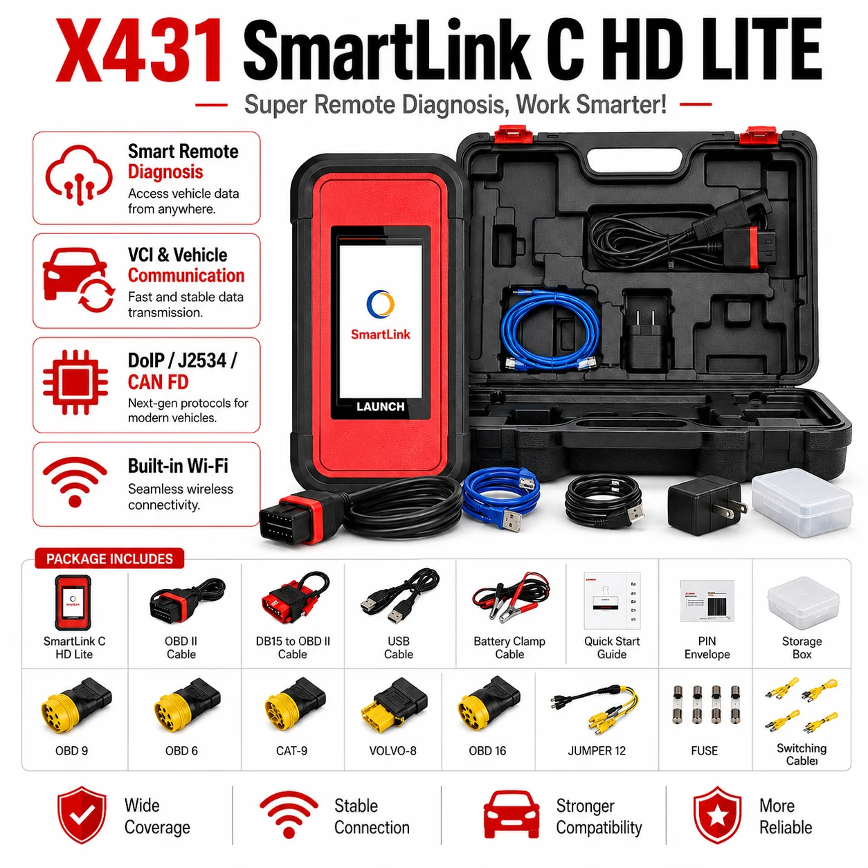 Launch X-431 SmartLink C HD LITE CAN FD DOIP Car Truck OBD2 12V 24V X-431 Pro 5.0/ TT/DYNO Diagzone Car Tools Diagnostic Scanner