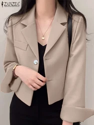 ZANZEA Elegant Cropped Blazer For Women Autumn  Casual Solid Thin Outwear Long Sleeve Suits Coats Lady Office Work Blouse Tops