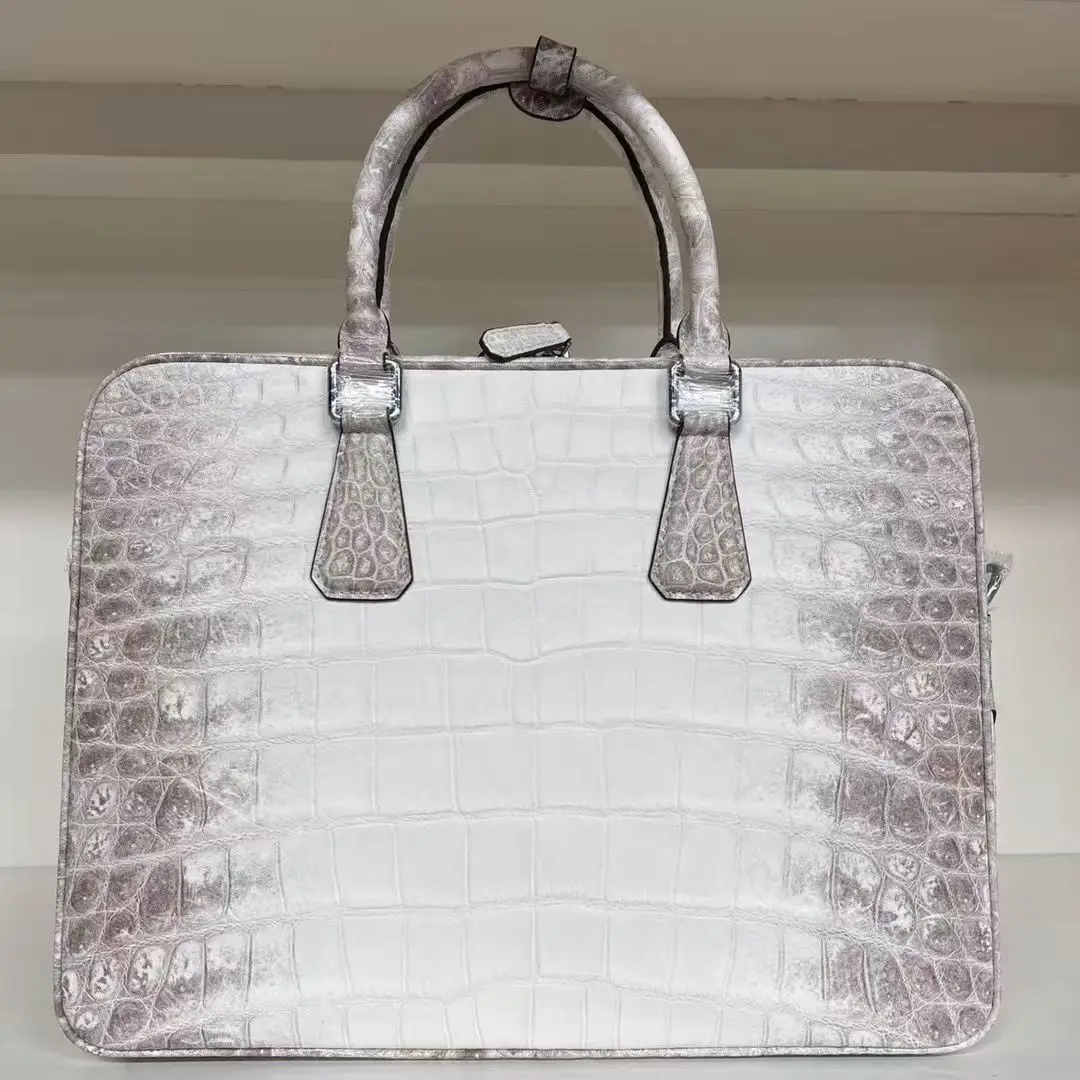 2026 new Himalaya white color briefcase bag Hot luxury quality Men's Genuine/Real 100% Crocodile belly skin men bag