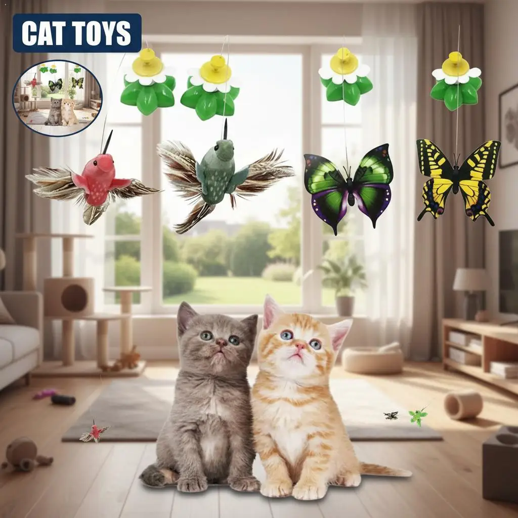 Electric Butterfly Cat Toy Automatic Shake Rotating Flying Humming Bird Fun Pet Intelligence Training Random Color