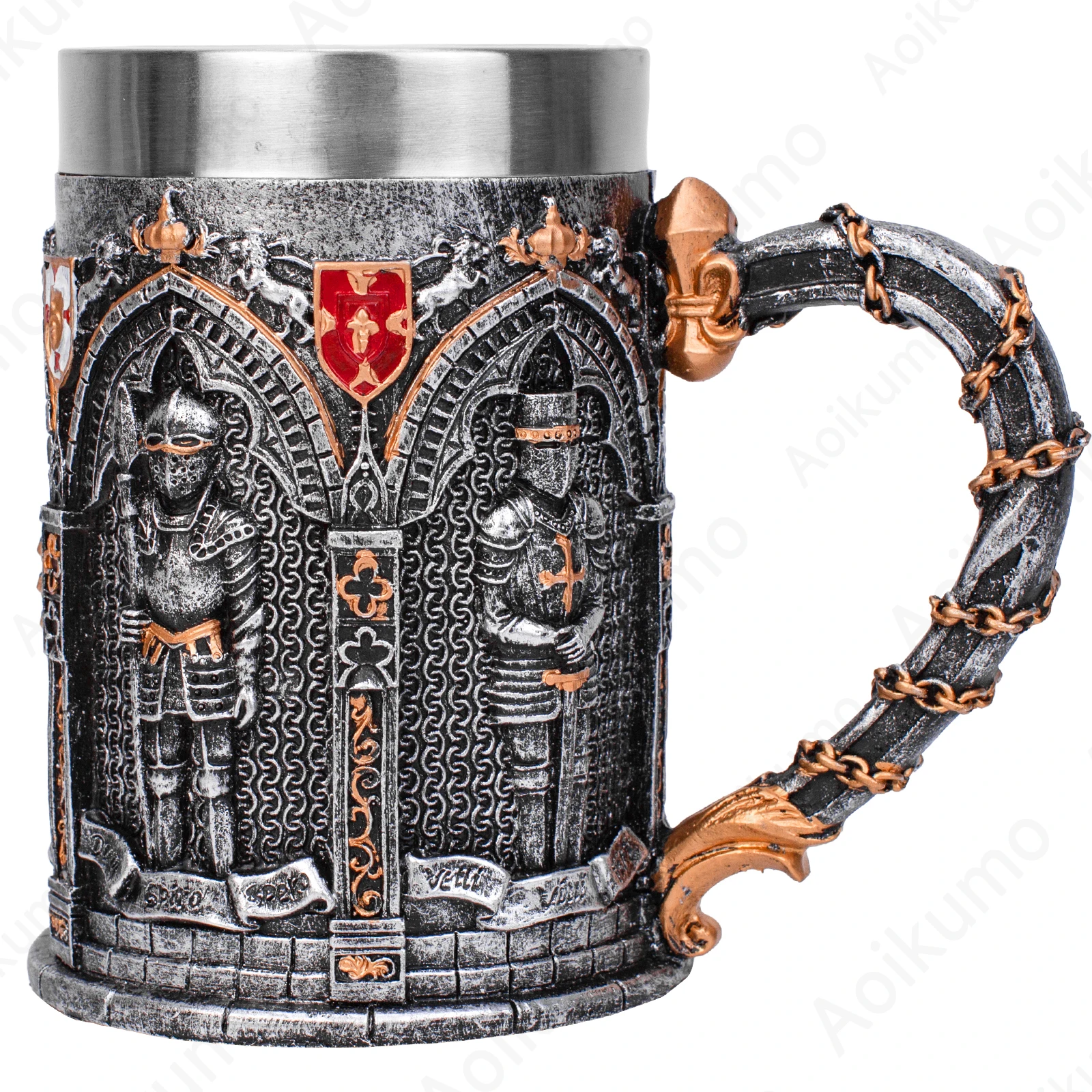 3D Embossed Medieval Knight Tankard Mug Stainless Steel Interior Gothic Style Cup Bar Table Decor Novelty Drinking Vessel