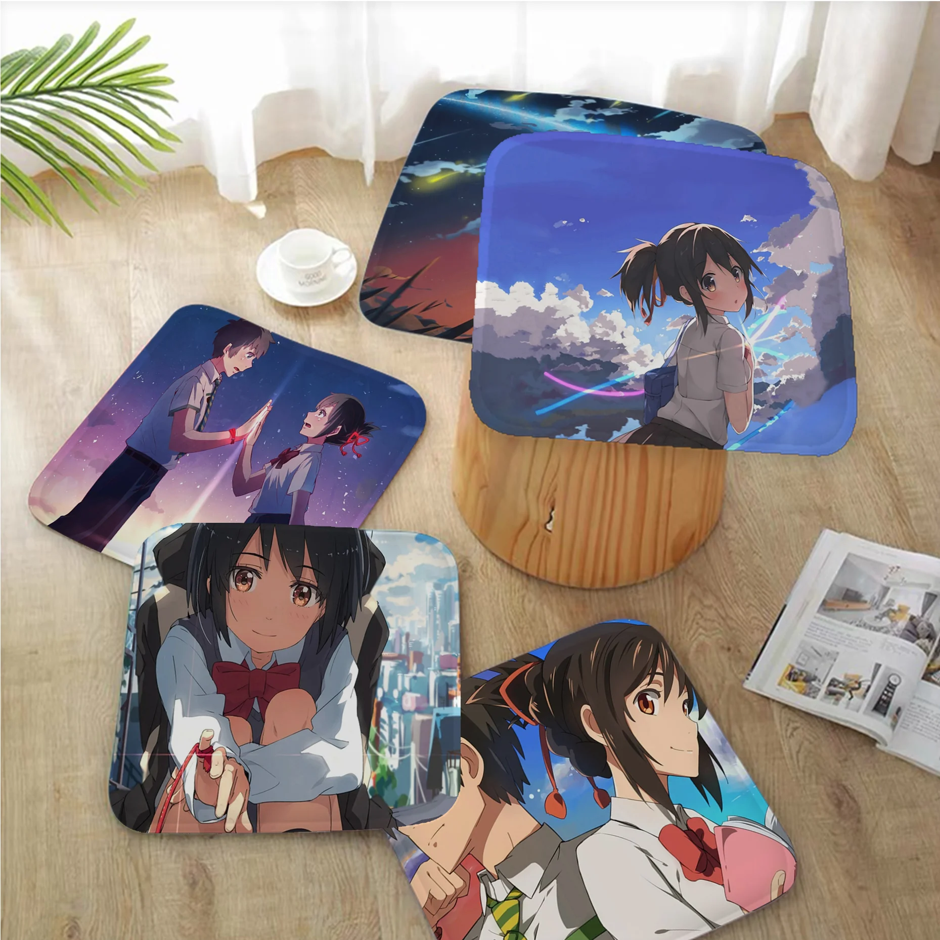 

Anime Your Name Nordic Printing Fabric Cushion Non-slip Living Room Sofa Decor Students Stool Tatami Office Seat Mat